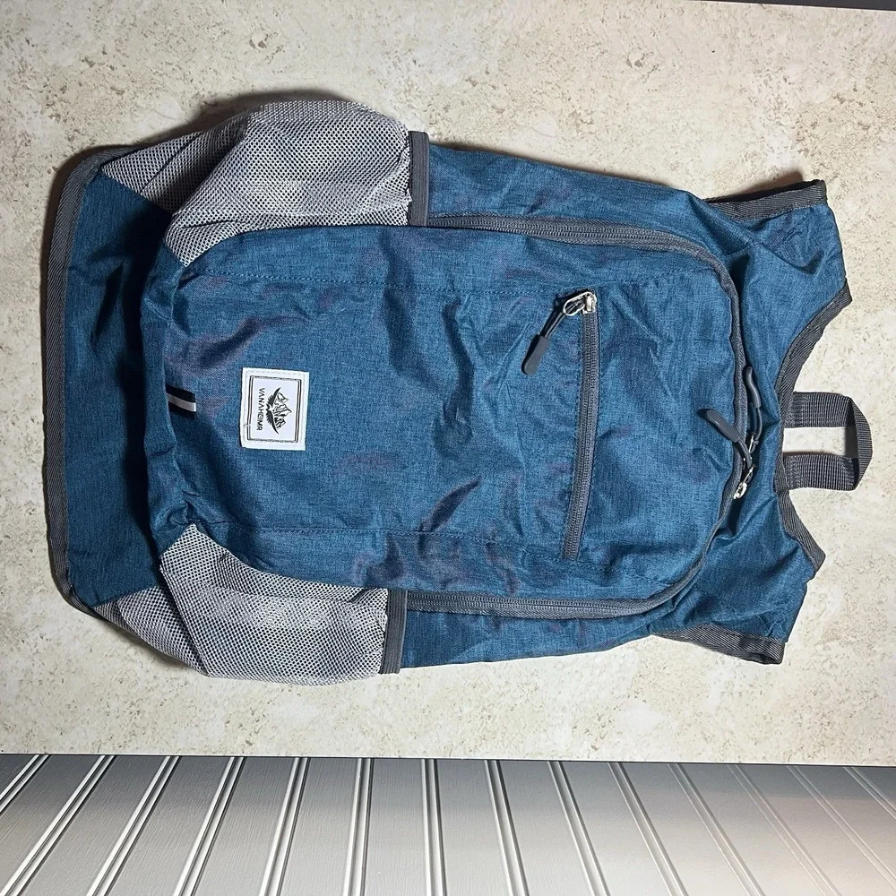 VANAHGIMR Blue Gray Hiking Backpack Lightweight Foldable Fabric Zipper Unisex‎